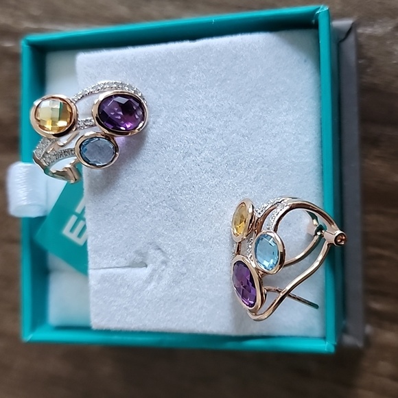 Effy 14K Rose Gold Amethyst Blue Topaz Citrine Diamond Earrings - Picture 2 of 4